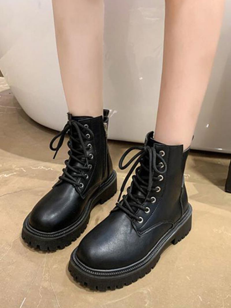 Botas Femininas Salto Grosso E Bico Redondo - Preto