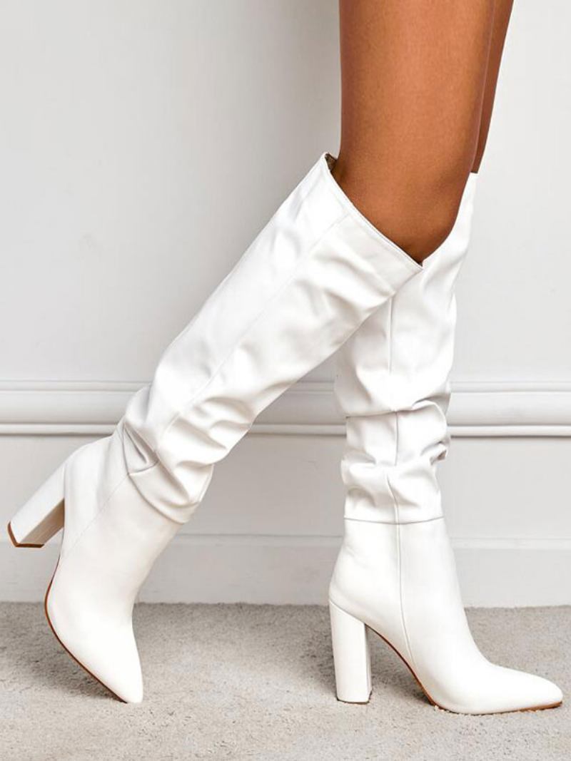 Botas Femininas Salto Grosso E Desleixado - Branco