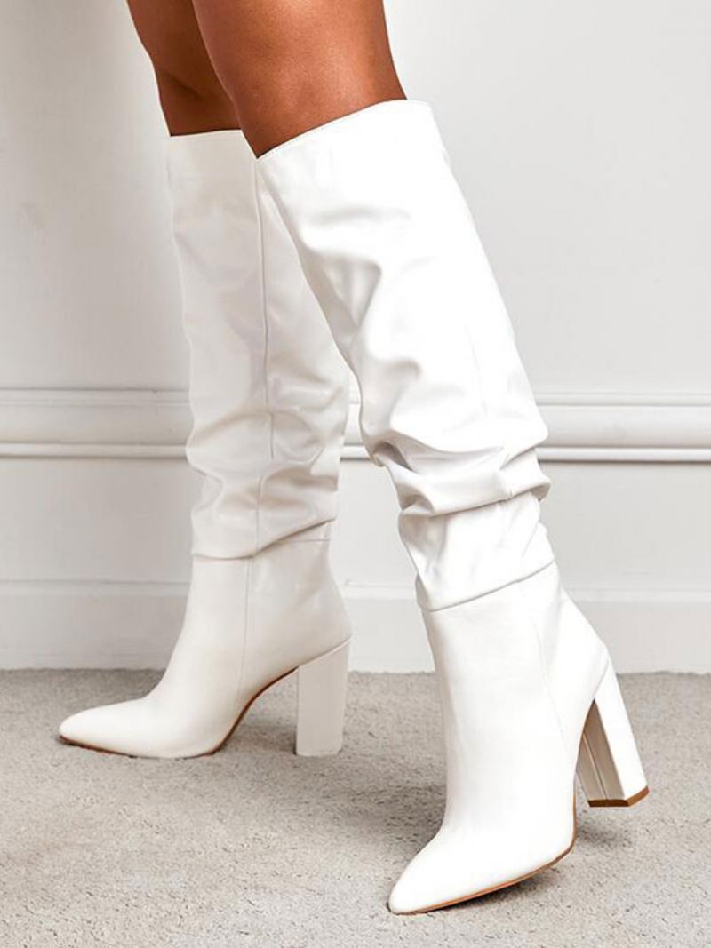 Botas Femininas Salto Grosso E Desleixado - Branco