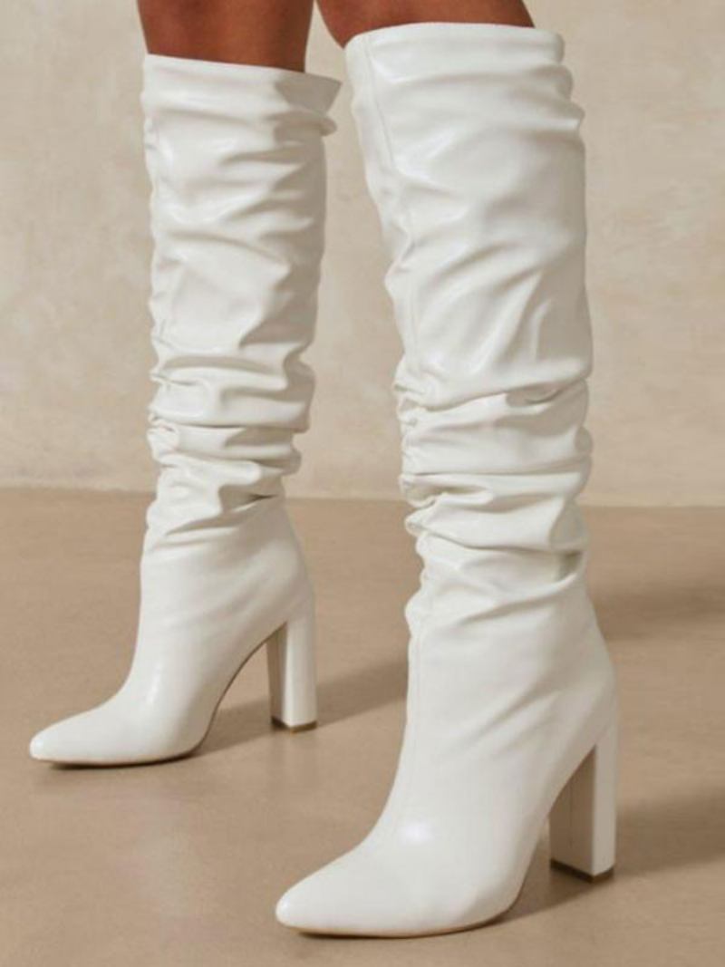 Botas Femininas Salto Grosso E Desleixado - Branco