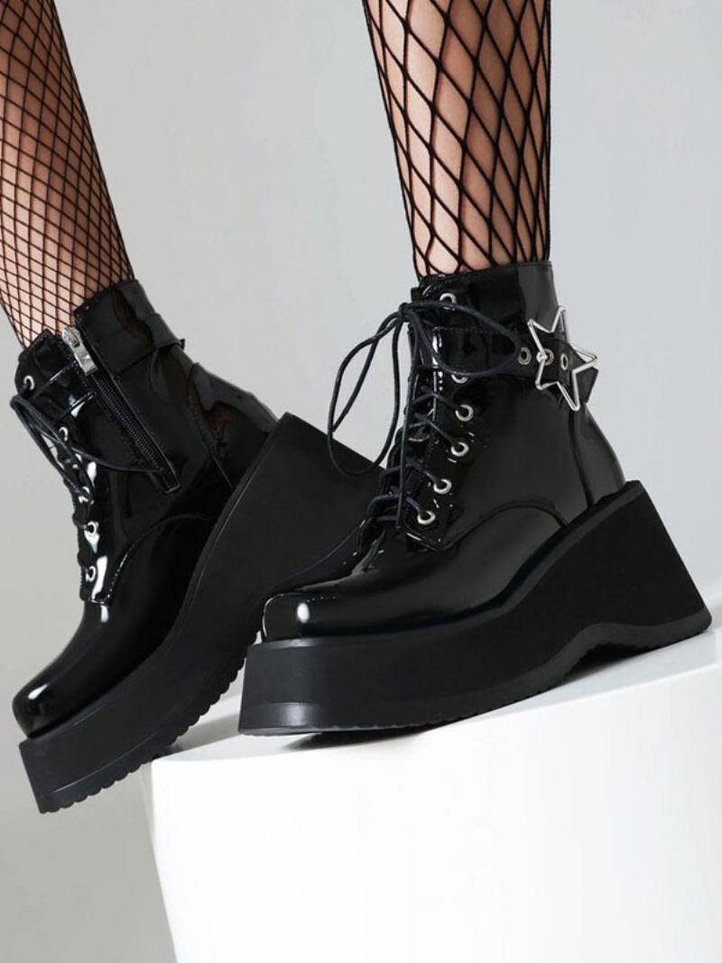 Botas Femininas Sem Salto Com Bico Redondo - Preto