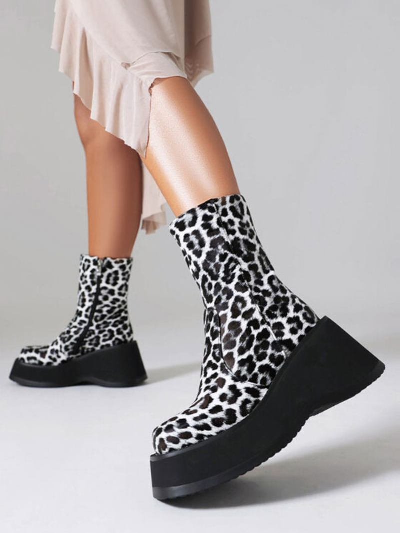 Botas Femininas Sem Salto Com Bico Redondo - Branco