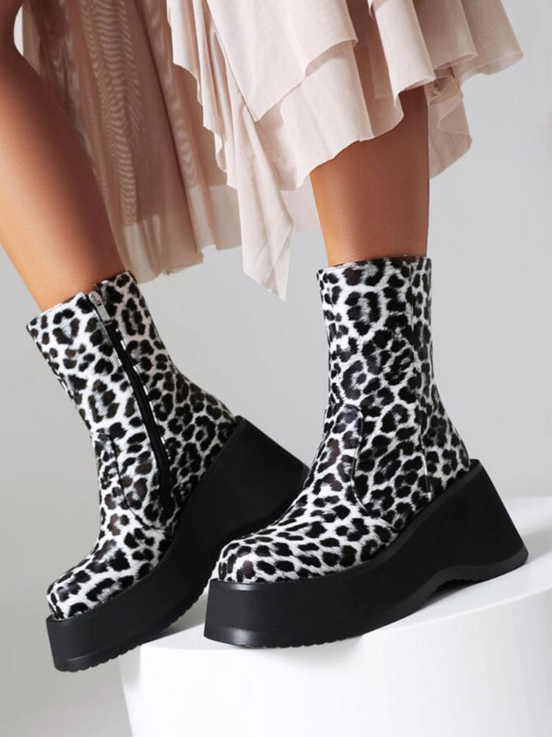 Botas Femininas Sem Salto Com Bico Redondo - Branco