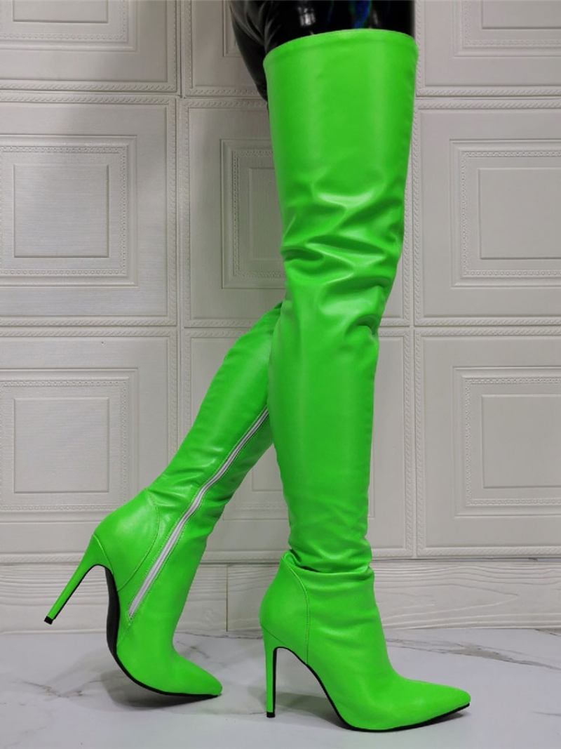 Botas Femininas Sexy Acima Do Joelho Com Salto Agulha E Coxa Alto - Verde Claro