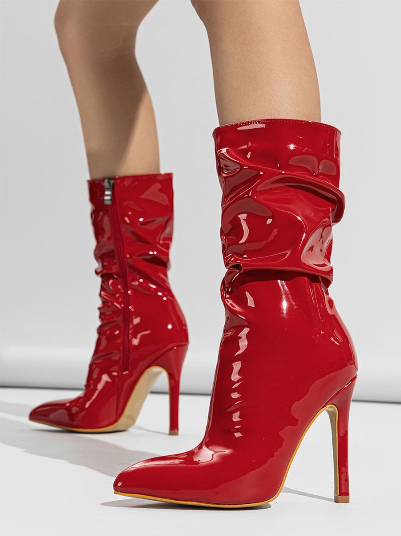 Botas Femininas Tornozelo Blac Bico Fino Salto Agulha - Vermelho