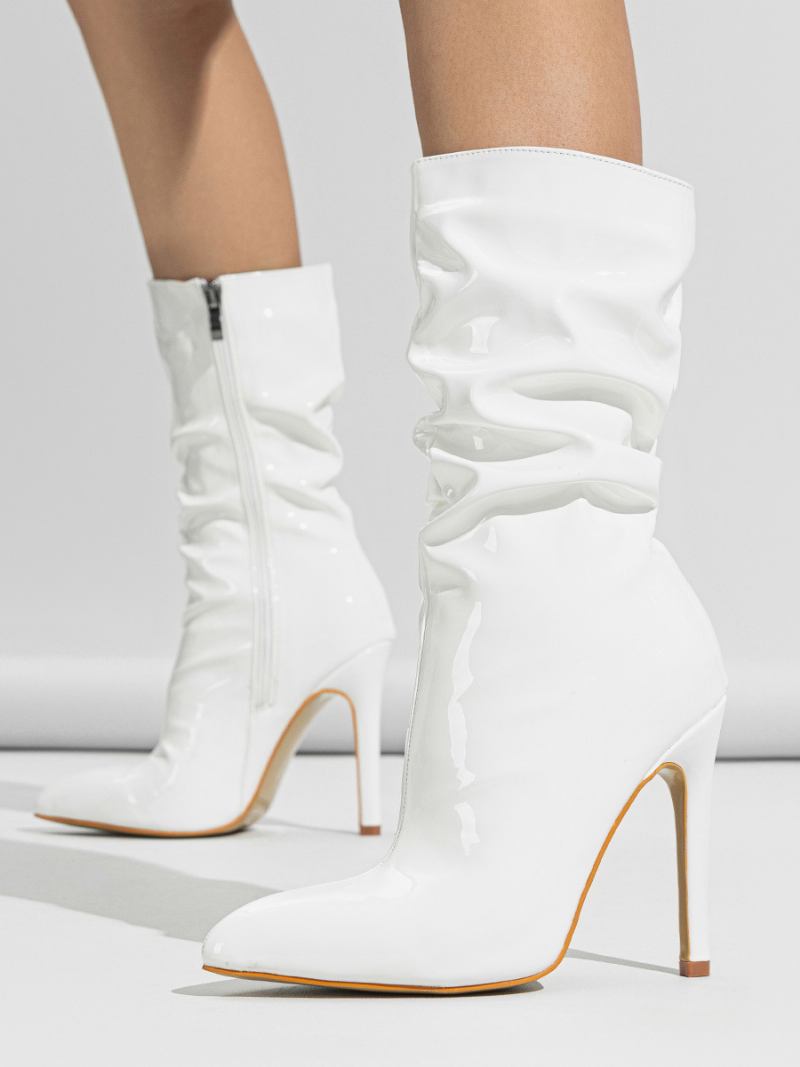 Botas Femininas Tornozelo Blac Bico Fino Salto Agulha - Branco