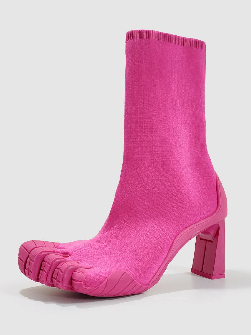 Botas Femininas Tornozelo Brancas Com Formato Especial Salto Alto Cinco Dedos - Rosa