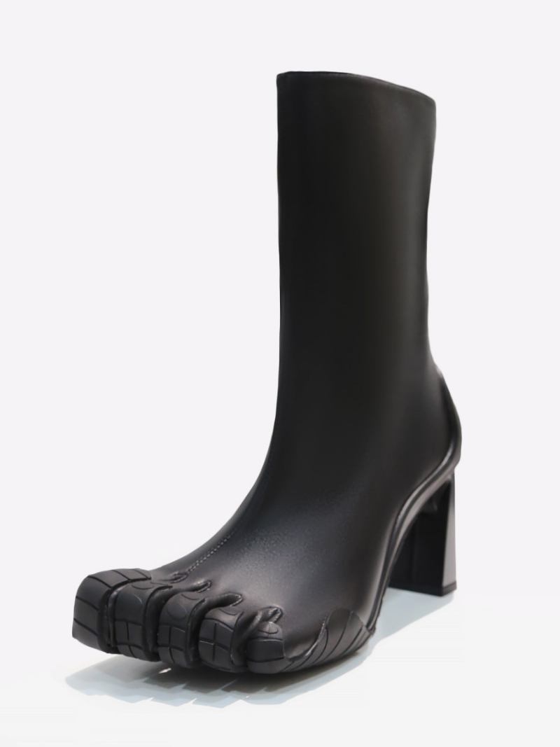 Botas Femininas Tornozelo Brancas Com Formato Especial Salto Alto Cinco Dedos - Pu Preto