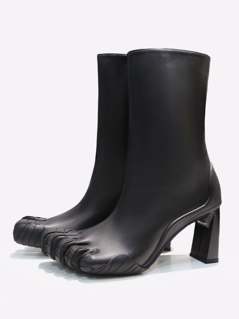 Botas Femininas Tornozelo Brancas Com Formato Especial Salto Alto Cinco Dedos - Pu Preto