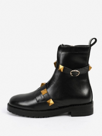 Botas Femininas Tornozelo Preto Dourado Com Rebites E Planas