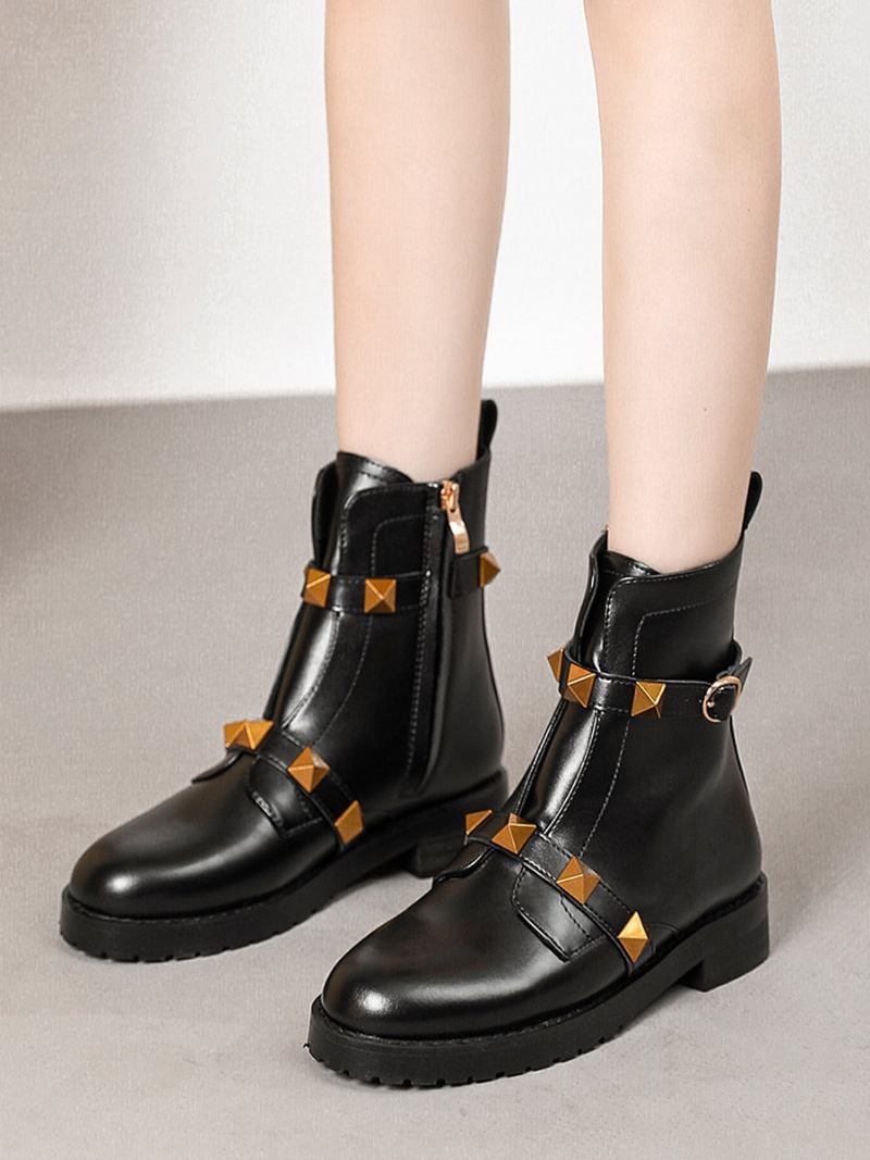 Botas Femininas Tornozelo Preto Dourado Com Rebites E Planas - Ouro Preto