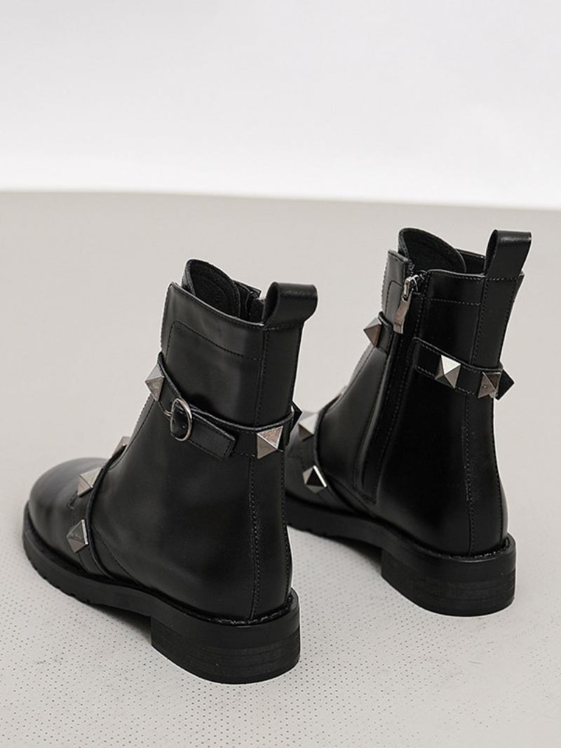 Botas Femininas Tornozelo Preto Dourado Com Rebites E Planas - Preto