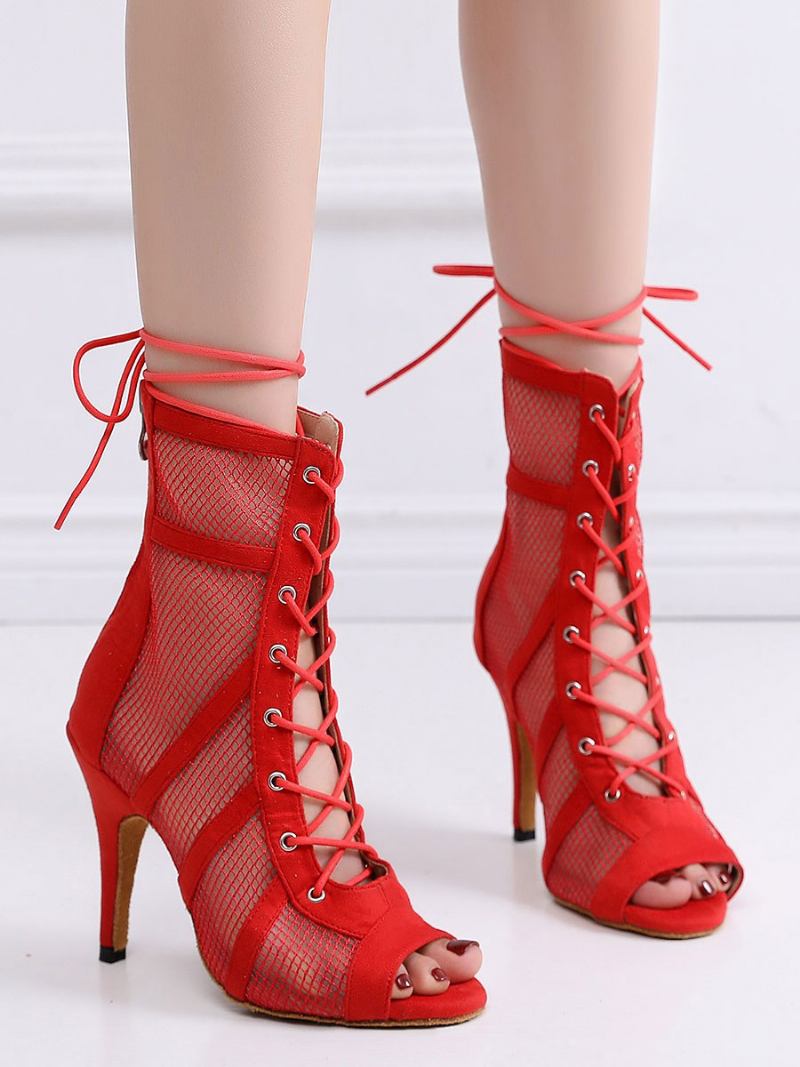 Botas Femininas Verão Com Cadarço E Salto Alto - Vermelho