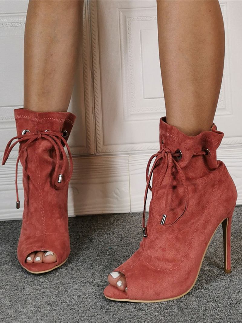 Botas Femininas Verão Coral Com Salto Agulha Peep Toe Casuais Alto