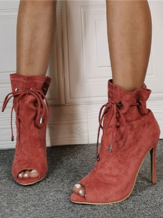 Botas Femininas Verão Coral Com Salto Agulha Peep Toe Casuais Alto