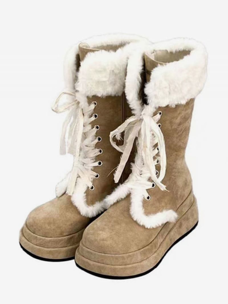 Botas Inverno Femininas Com Bico Redondo E Micro Camurça