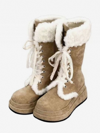 Botas Inverno Femininas Com Bico Redondo E Micro Camurça