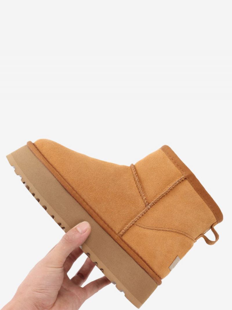 Botas Inverno Femininas Com Bico Redondo E Micro Camurça -  Marrom Café 