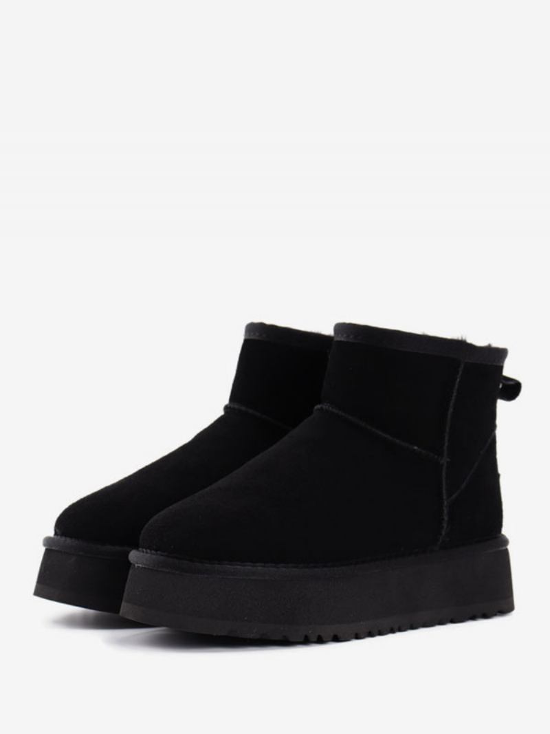 Botas Inverno Femininas Com Bico Redondo E Micro Camurça -  Preto