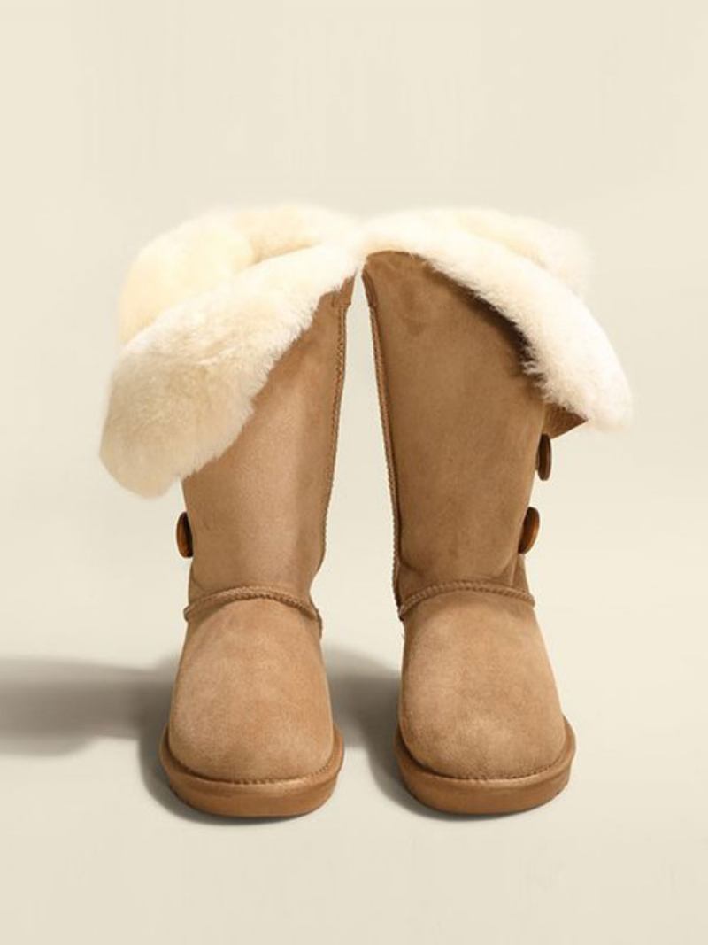 Botas Inverno Femininas Com Bico Redondo E Micro Camurça