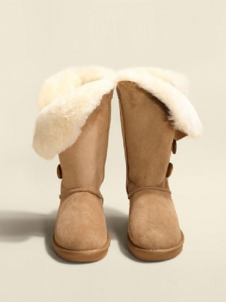 Botas Inverno Femininas Com Bico Redondo E Micro Camurça