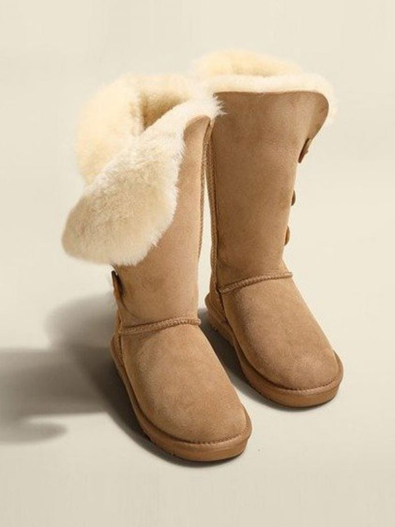 Botas Inverno Femininas Com Bico Redondo E Micro Camurça - Cáqui