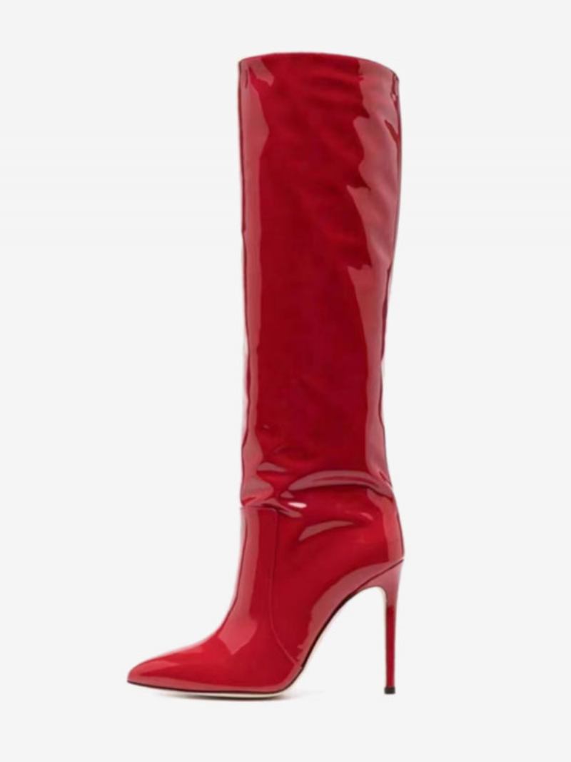 Botas Salto Alto Femininas Com Bico Fino E Cano - Vermelho