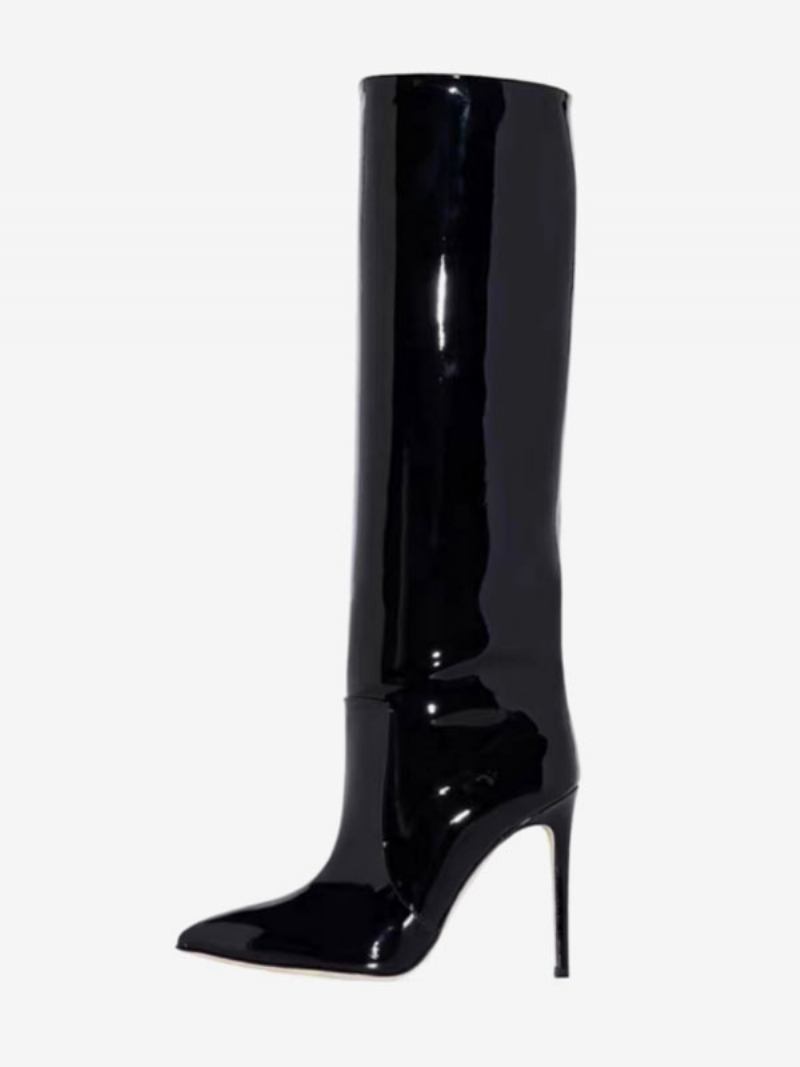 Botas Salto Alto Femininas Com Bico Fino E Cano - Preto