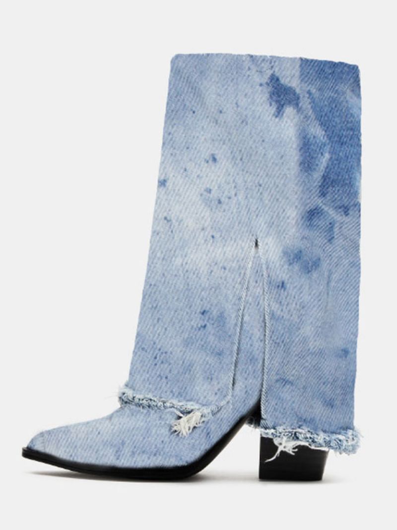 Botas Tornozelo Femininas Camurça Marrom Curto Pelúcia Dobrável Sobre Inverno Salto Grosso -  Azul Céu Claro