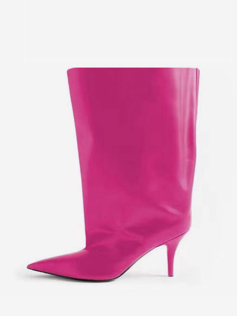 Botas Tornozelo Pretas Femininas Com Bico Fino E Largas Panturrilha - Rosa