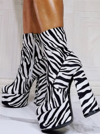 Botins Femininos Com Plataforma Zebra E Salto Grosso