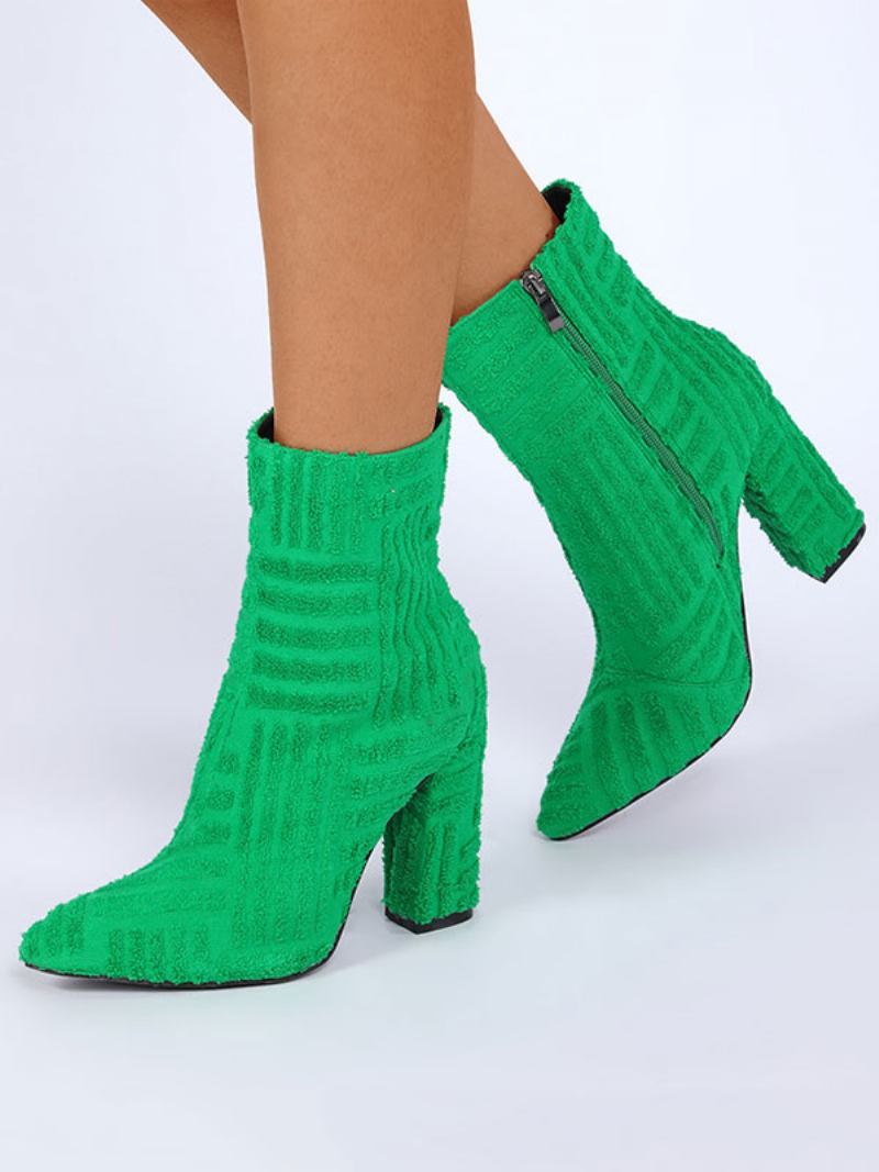 Botins Femininos Micro Camurça Com Bico Fino E Salto Grosso - Verde