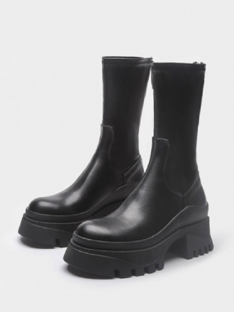 Botins Femininos Pretos Com Bico Redondo Flatformbooties