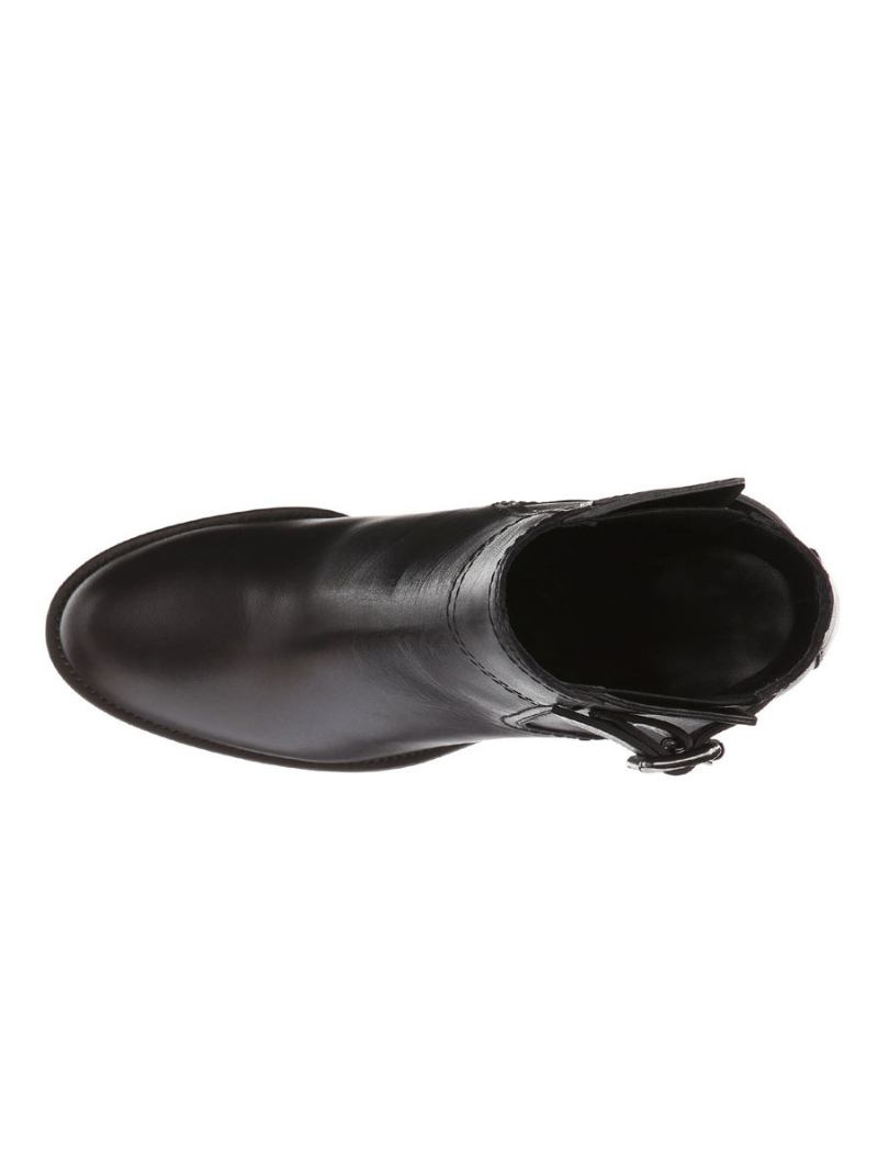 Botins Pretos Femininos Com Bico Redondo E Fivela Salto Grosso - Preto