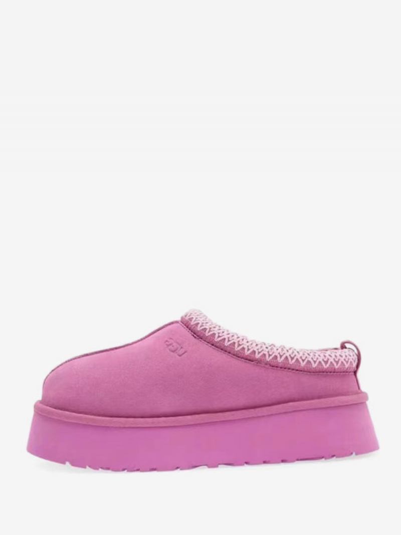 Chinelos Inverno Femininos Flatform Round Toe Botas Neve - Rosa