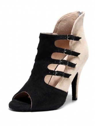 Mulheres Lace Up Mesh Botas Verão Stilettos Preto