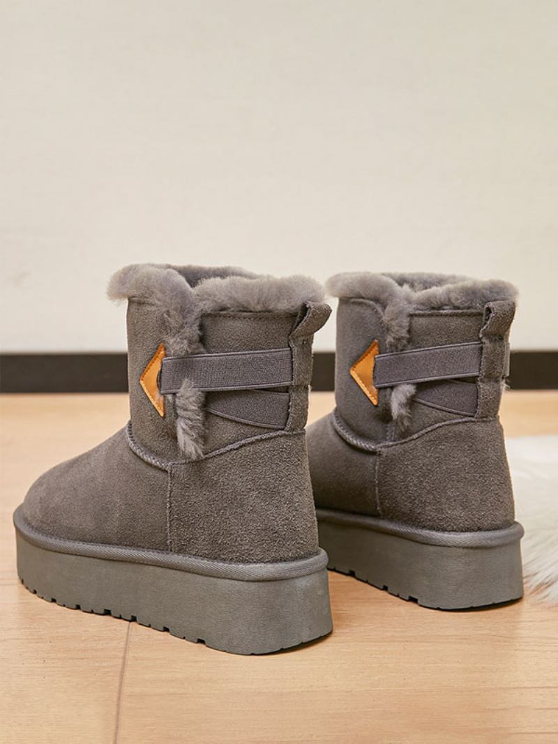 Sapatos Femininos Camurça Inverno Botas Neve Com Bico Redondo Marrom - Cinza Profundo