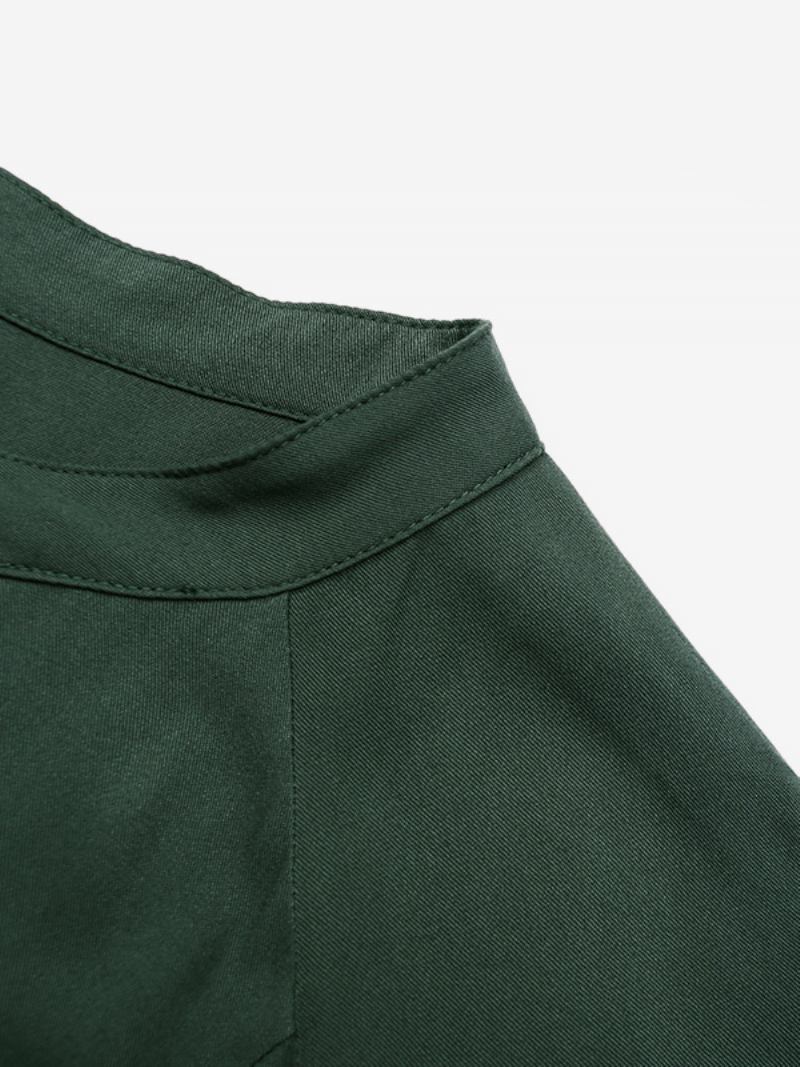 Vestido Camisa Feminino Mangas Curtas Com Cinto E Detalhes Botões Vestidos Midi Verão - Caçador Verde