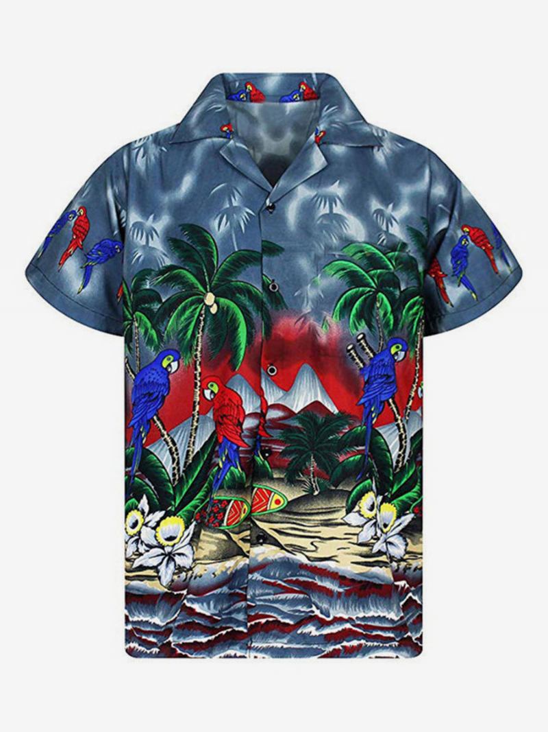 Camisa Casual Masculina Chique Estampada Camisas Masculinas Amarelas - Cinza Azul