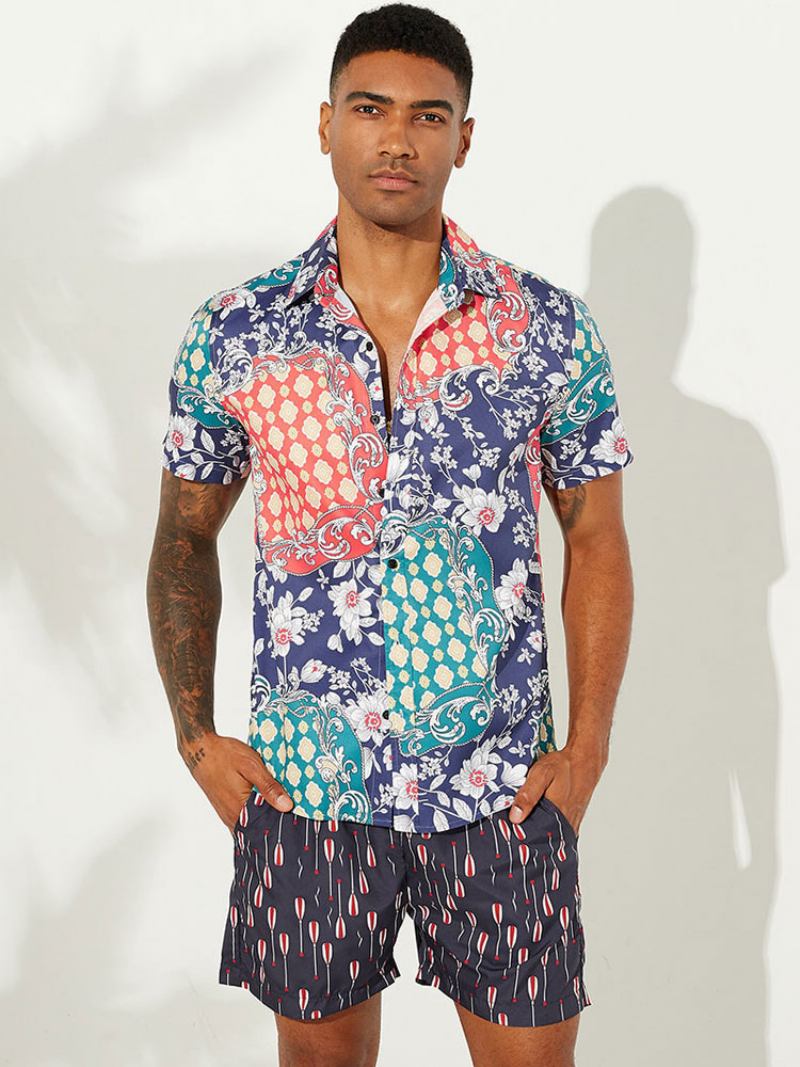 Camisa Casual Masculina Chique Estampada Camisas Masculinas Cianas