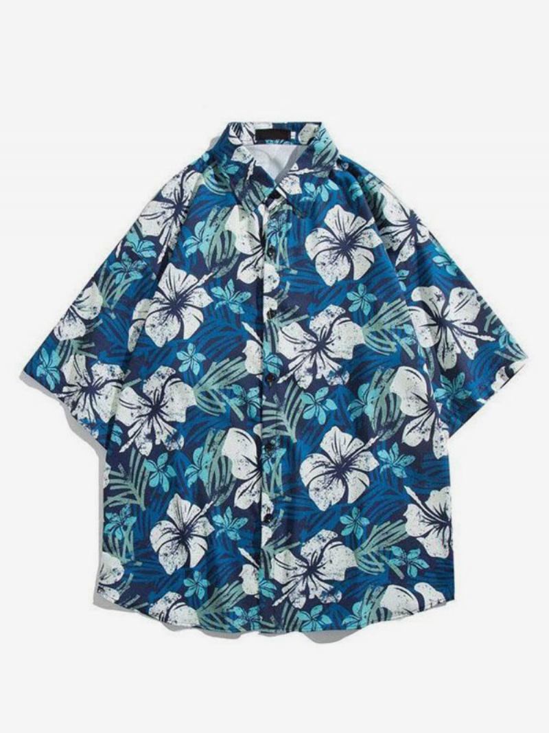 Camisa Casual Masculina Chique Estampada Camisas Masculinas Pretas - Azul