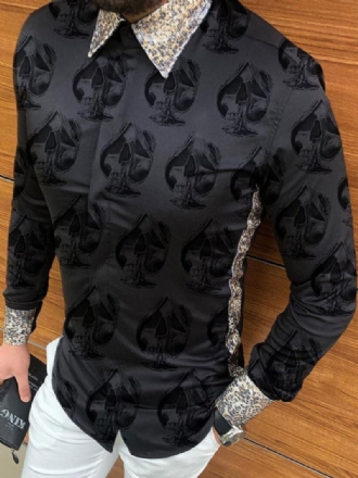 Camisa Casual Masculina Chique Estampada Camisas Masculinas Pretas