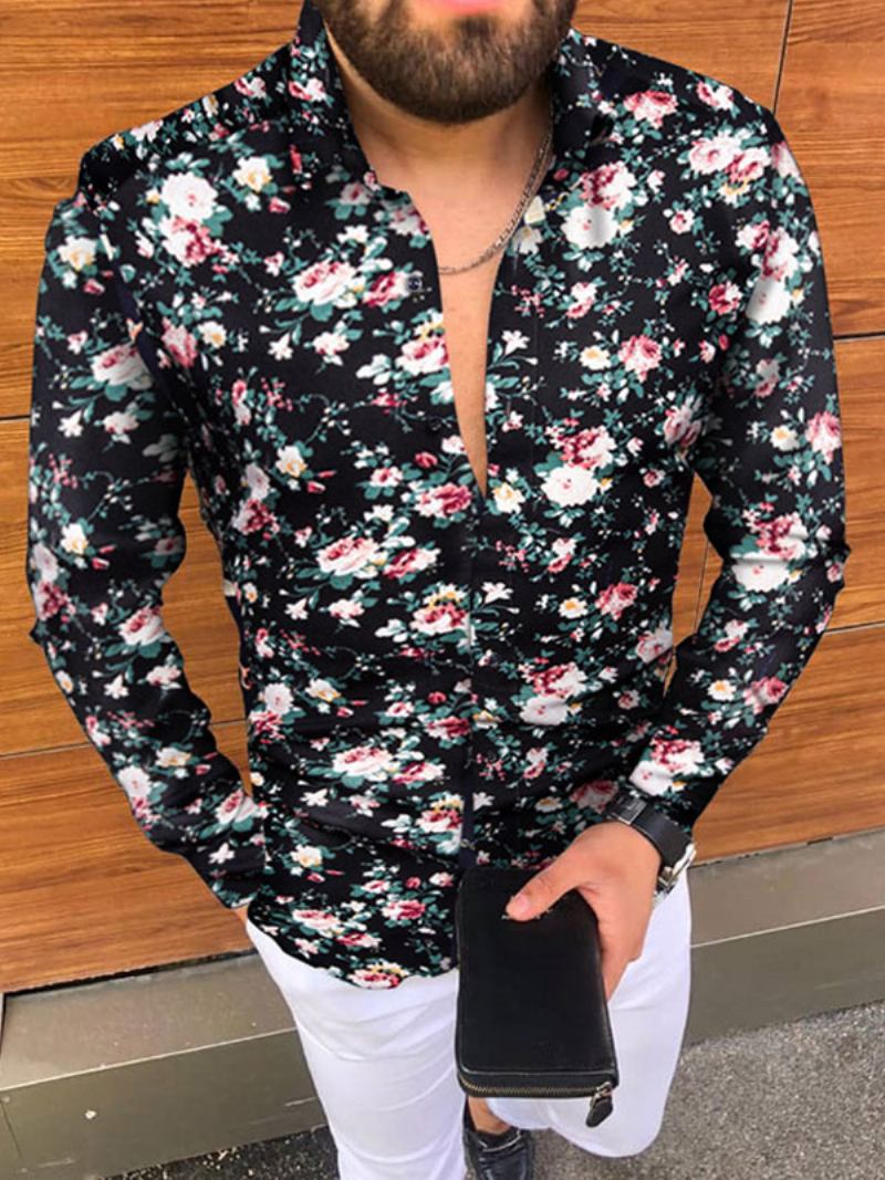 Camisa Casual Masculina Chique Estampada Camisas Masculinas Pretas