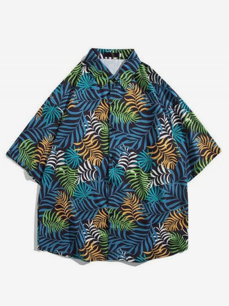 Camisa Casual Masculina Chique Estampada Camisas Masculinas Verdes - Azul