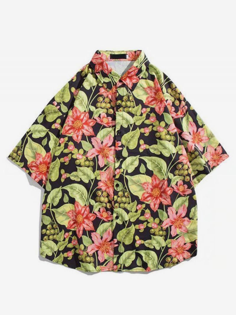 Camisa Casual Masculina Chique Estampada Camisas Masculinas Verdes - Rosa