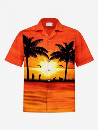 Camisa Casual Masculina Chique Estampada Laranja Vermelha Camisas Masculinas