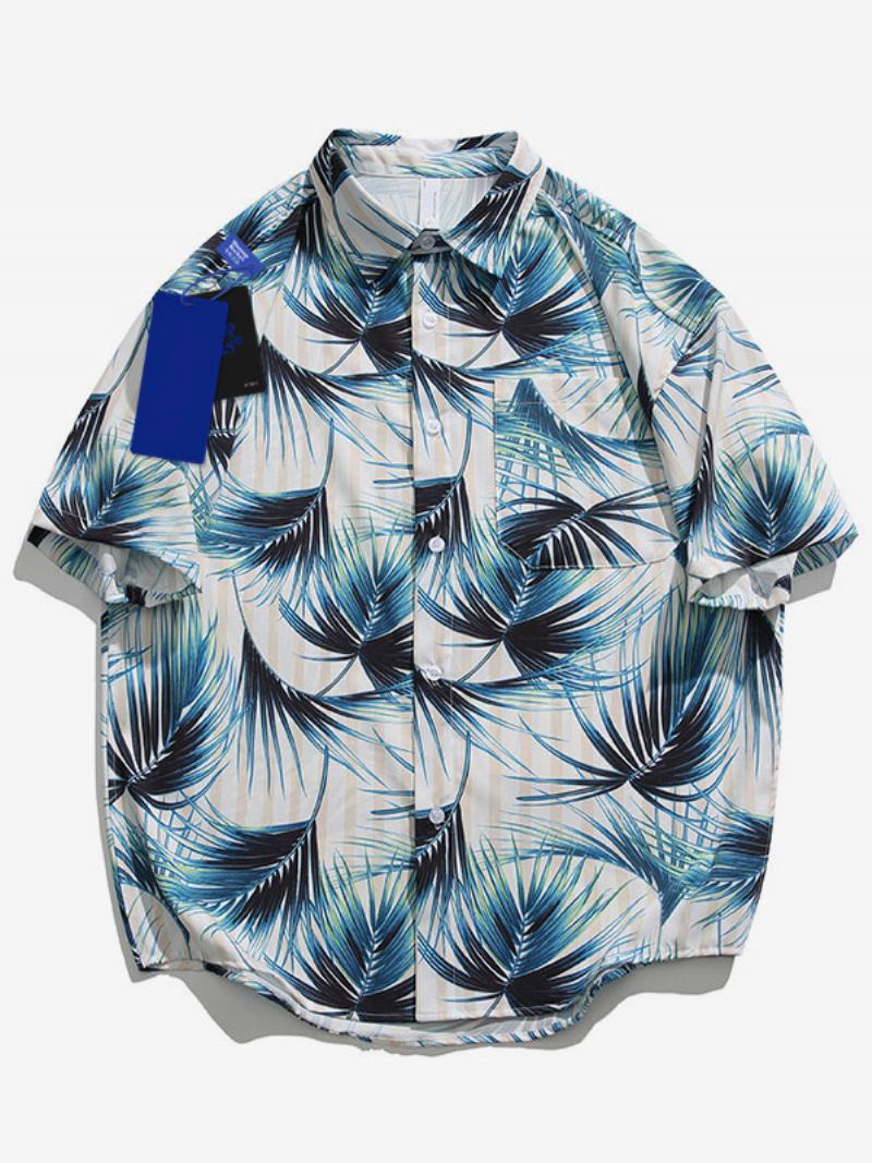 Camisa Casual Masculina Chique Estampada Luz Damasco Camisas Masculinas - Azul Celeste Claro