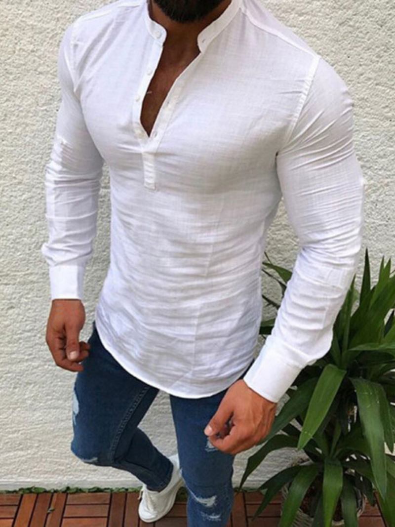 Camisa Casual Masculina Com Gola Jóia Chique Camisas Masculinas Pretas - Branco