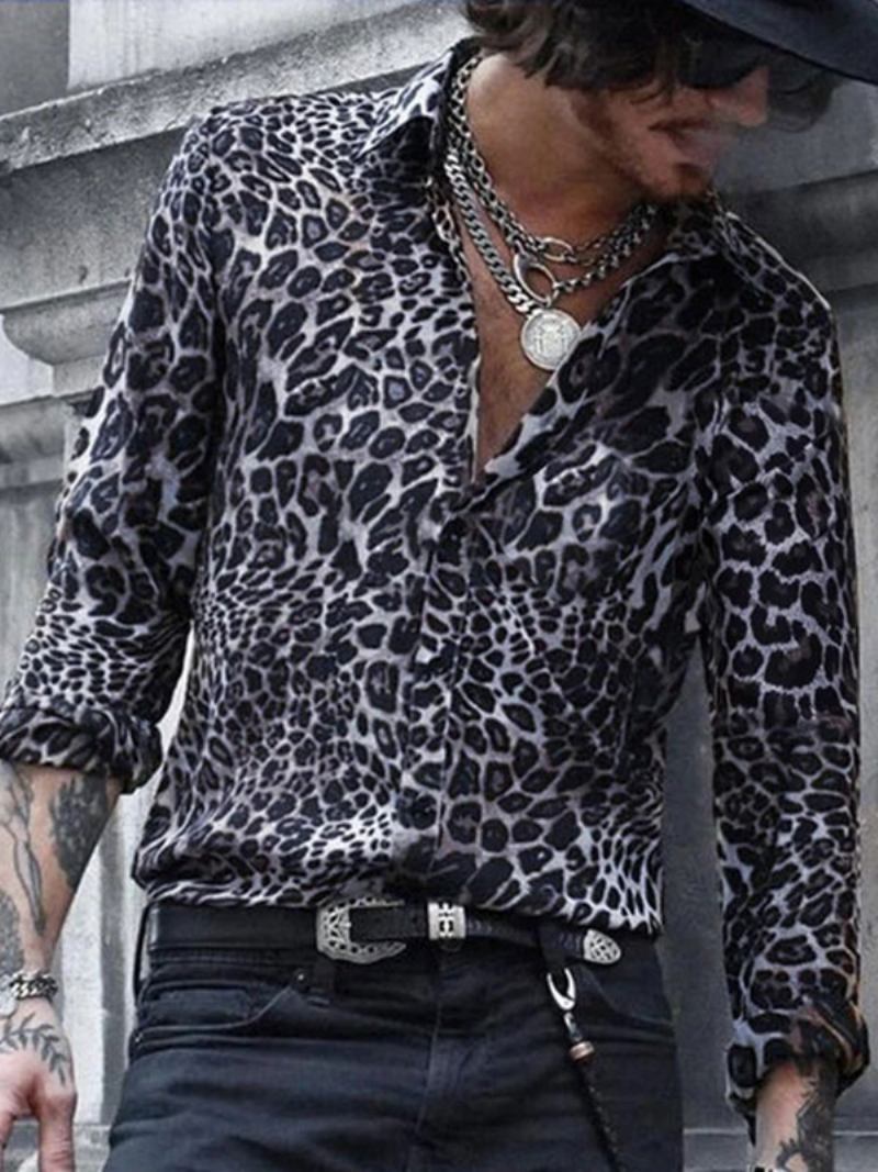 Camisa Casual Masculina Com Gola Redonda Simples Oversized Estampa Leopardo Café Marrom Camisas Masculinas - Branco