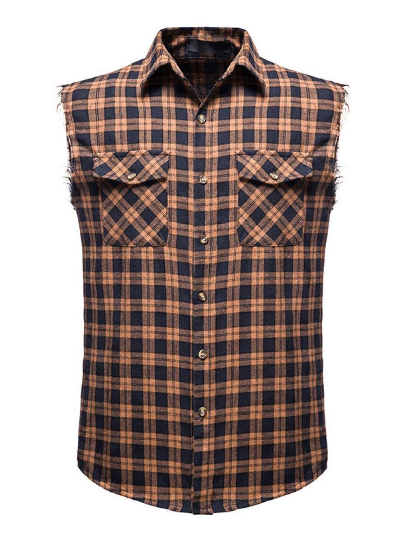 Camisa Casual Masculina Com Gola Redonda Xadrez Camisas Masculinas Vermelhas